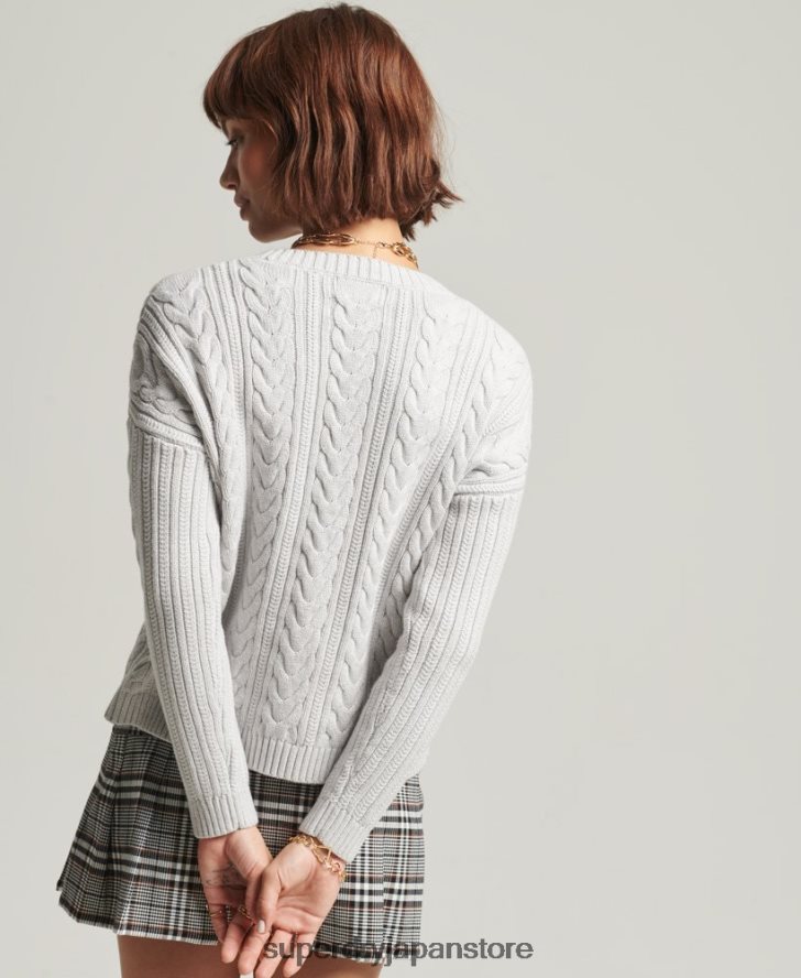 ドロップショルダー ケーブルニット クルーネック セーター 女性 Superdry 衣類 ライトグレー 2J62PZ4024