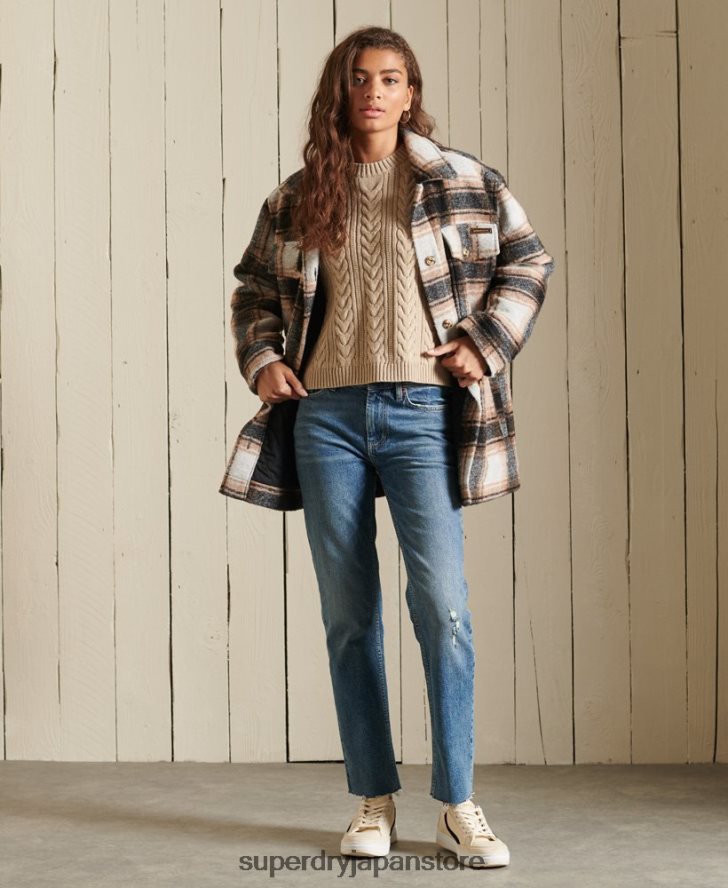 ドロップショルダー ケーブルニット クルーネック セーター 女性 Superdry 衣類 ベージュ 2J62PZ4026