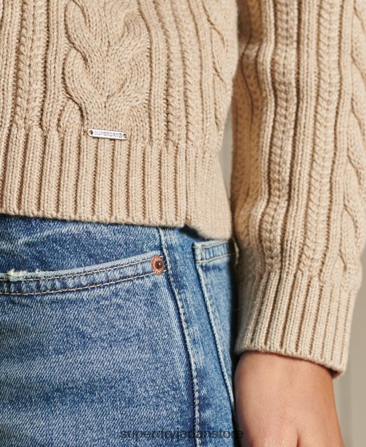 ドロップショルダー ケーブルニット クルーネック セーター 女性 Superdry 衣類 ベージュ 2J62PZ4026