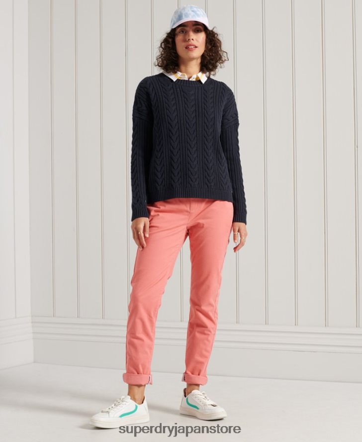 ドロップショルダー ケーブルニット クルーネック セーター 女性 Superdry 衣類 海軍 2J62PZ4028