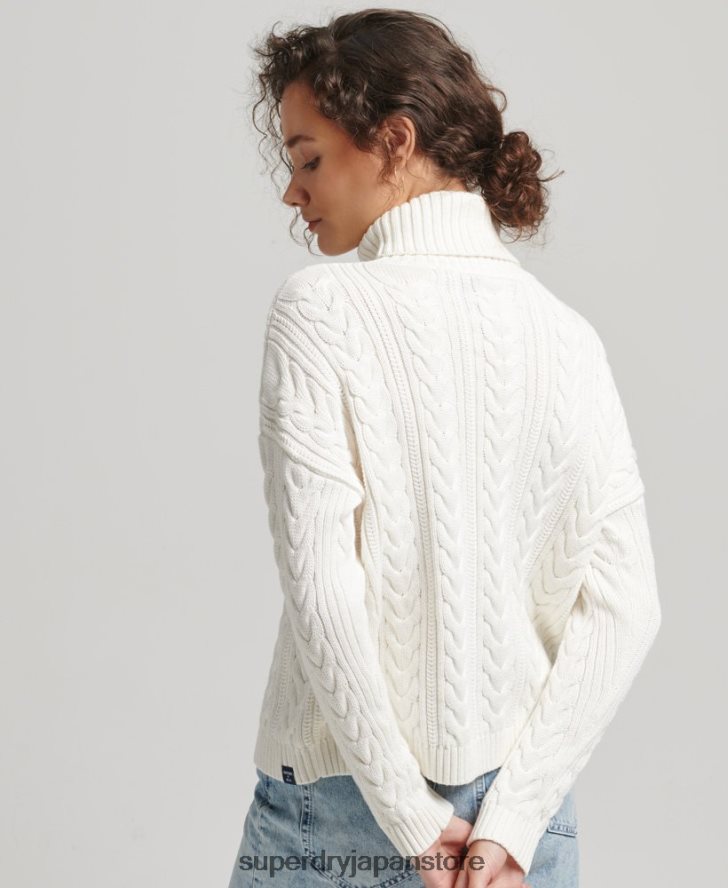 ドロップショルダーケーブルロールネックジャンパー 女性 Superdry 衣類 白 2J62PZ4030