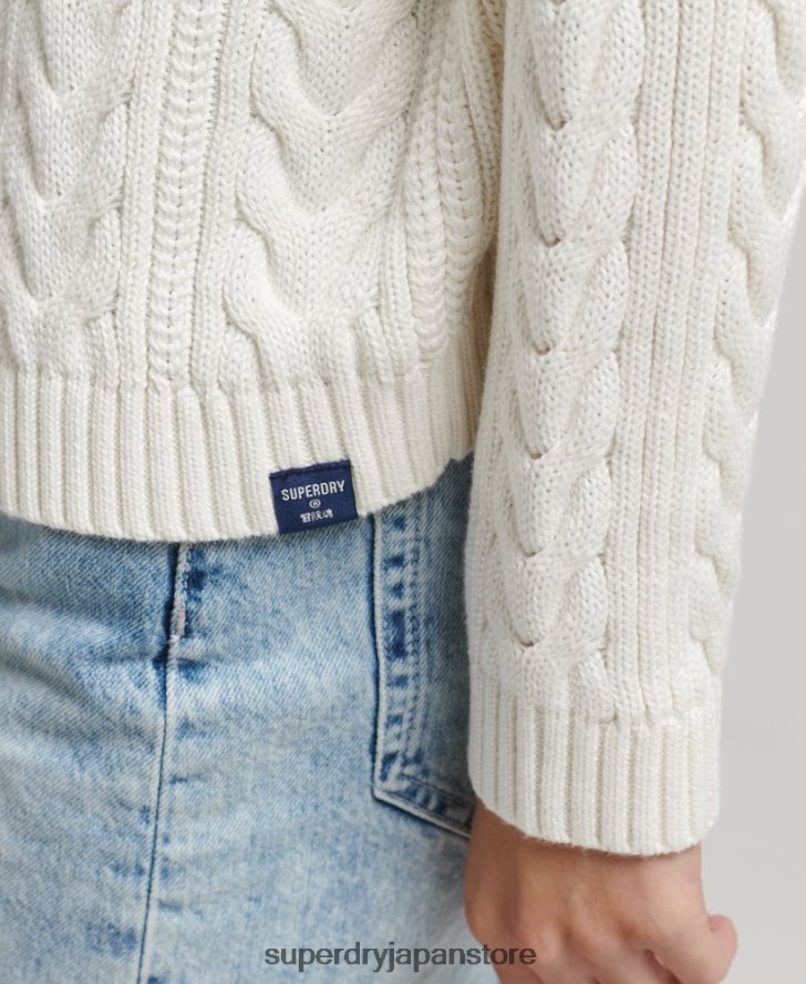 ドロップショルダーケーブルロールネックジャンパー 女性 Superdry 衣類 白 2J62PZ4030