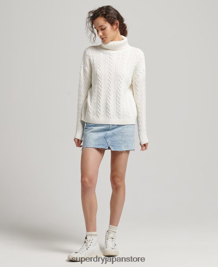 ドロップショルダーケーブルロールネックジャンパー 女性 Superdry 衣類 白 2J62PZ4030