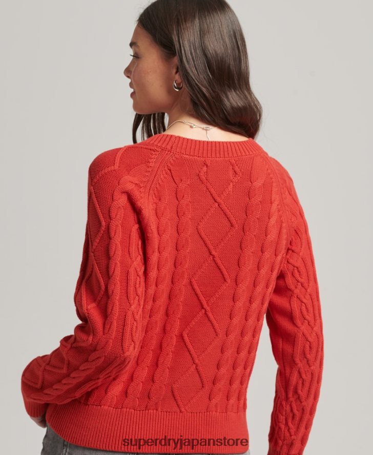 コットンケーブルクルージャンパー 女性 Superdry 衣類 赤 2J62PZ4038