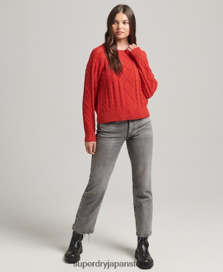 コットンケーブルクルージャンパー 女性 Superdry 衣類 赤 2J62PZ4038