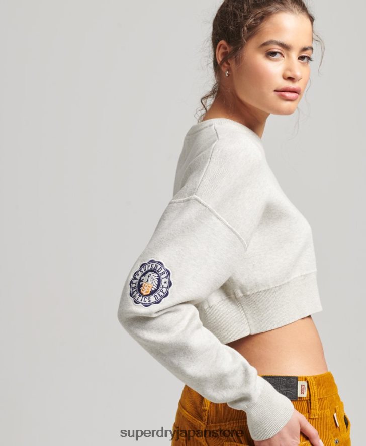 オーガニックコットン バーシティ クロップコットン クルージャンパー 女性 Superdry 衣類 グレー 2J62PZ4039