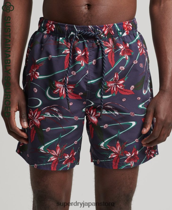 ヴィンテージハワイアンリサイクルスイムショーツ 男性 Superdry 衣類 海軍 2J62PZ410