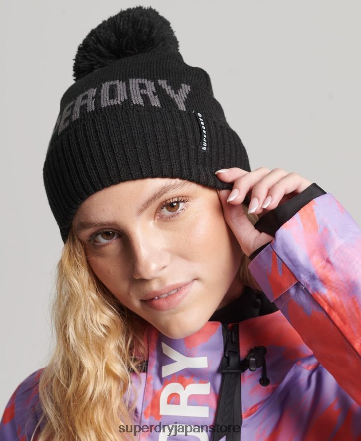 雪のビーニー帽 女性 Superdry アクセサリー 黒 2J62PZ4108