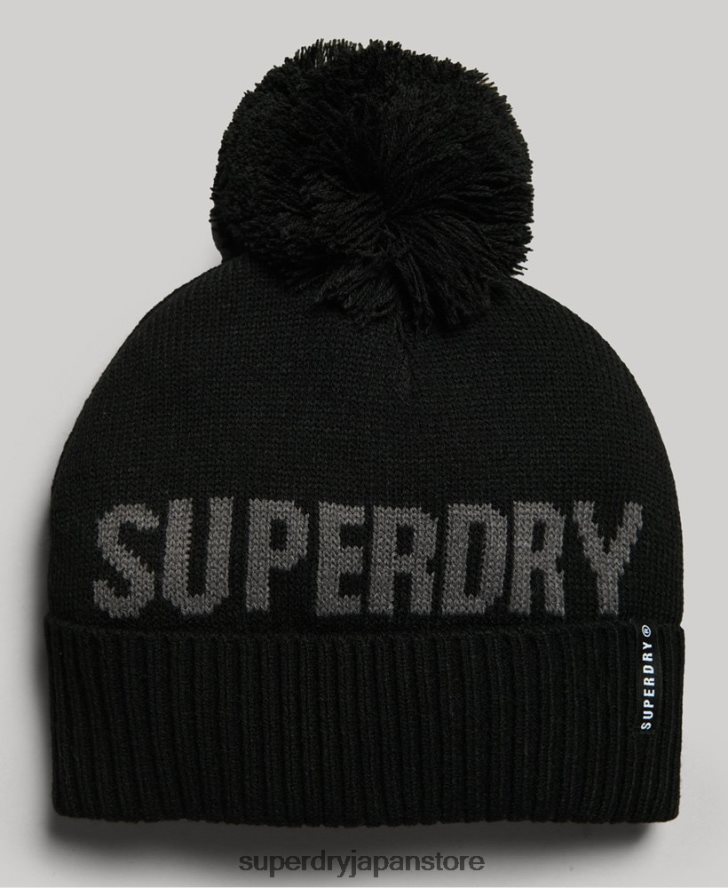 雪のビーニー帽 女性 Superdry アクセサリー 黒 2J62PZ4108