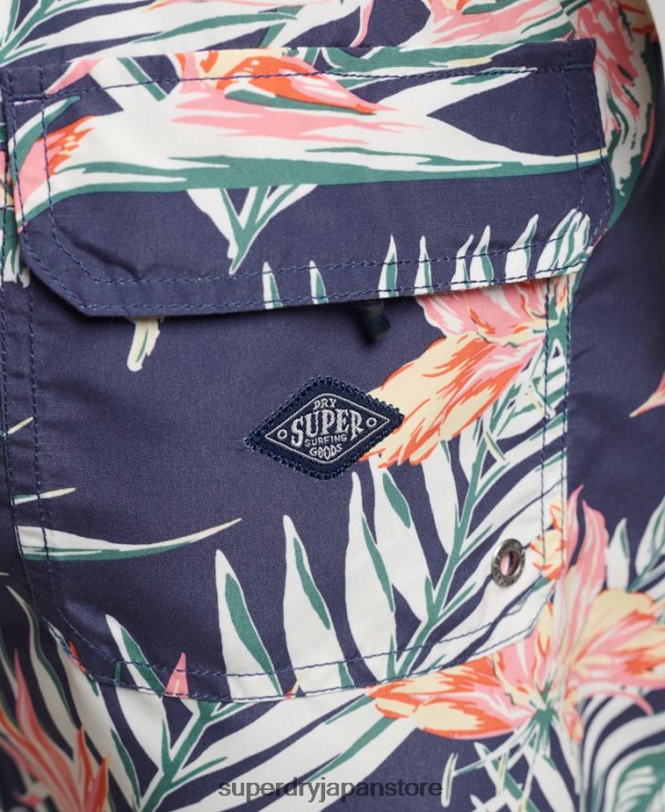 ヴィンテージハワイアンリサイクルスイムショーツ 男性 Superdry 衣類 海軍 2J62PZ411