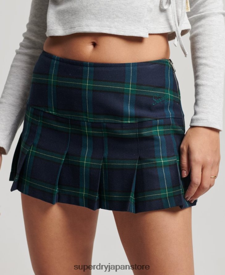 チェックプリーツミニスカート 女性 Superdry 衣類 海軍 2J62PZ4136