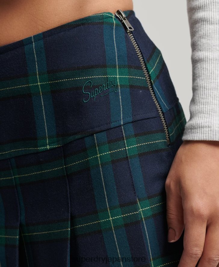 チェックプリーツミニスカート 女性 Superdry 衣類 海軍 2J62PZ4136