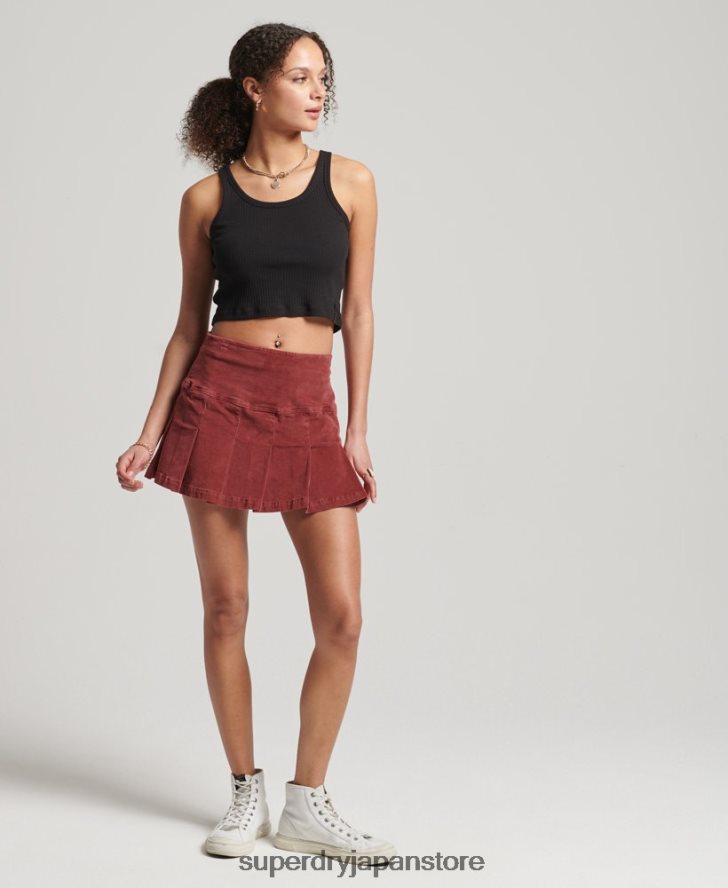 ヴィンテージコードプリーツミニスカート 女性 Superdry 衣類 赤 2J62PZ4139