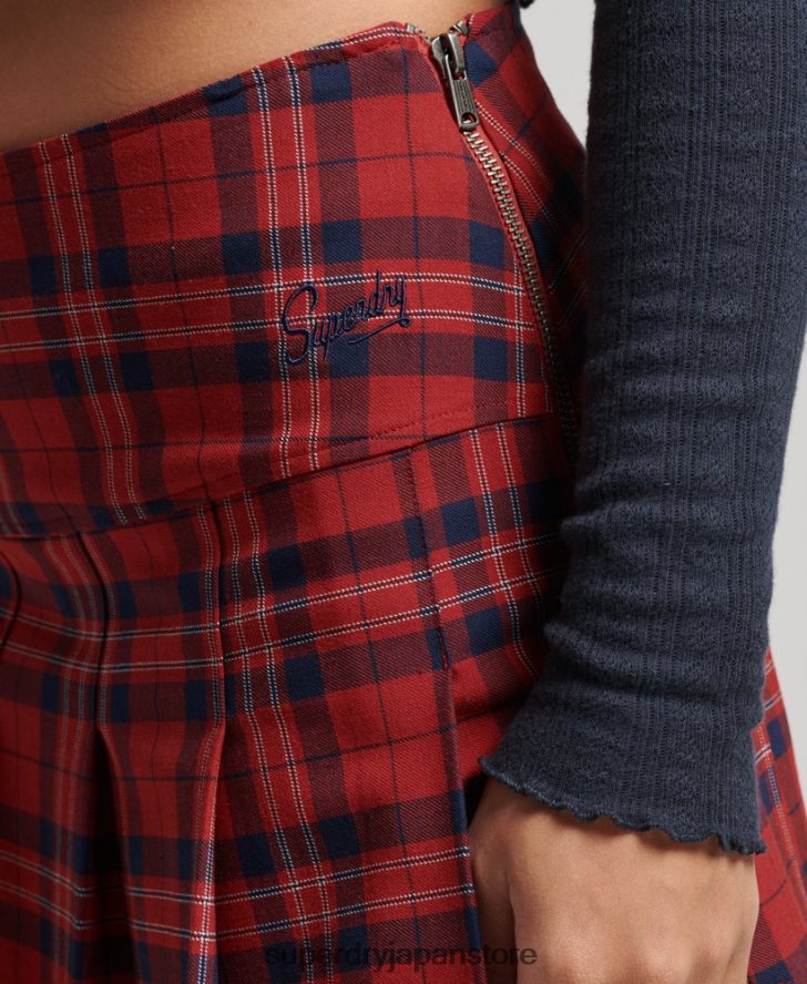 チェックプリーツミニスカート 女性 Superdry 衣類 赤 2J62PZ4141