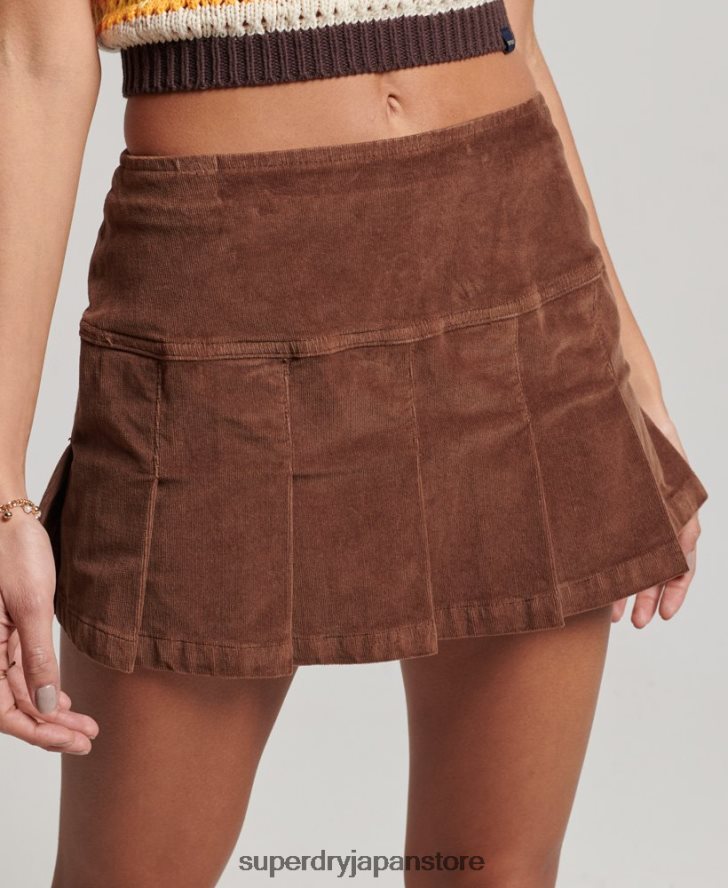 ヴィンテージコードプリーツミニスカート 女性 Superdry 衣類 茶色 2J62PZ4154