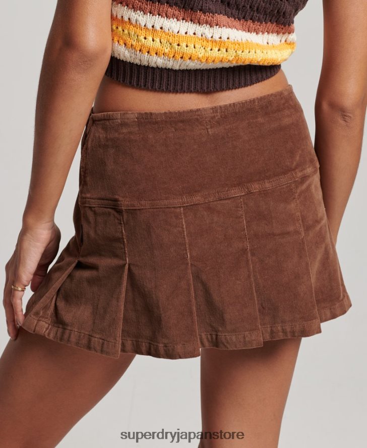 ヴィンテージコードプリーツミニスカート 女性 Superdry 衣類 茶色 2J62PZ4154
