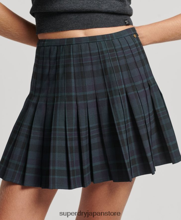 チェックプリーツミニスカート 女性 Superdry 衣類 海軍 2J62PZ4156