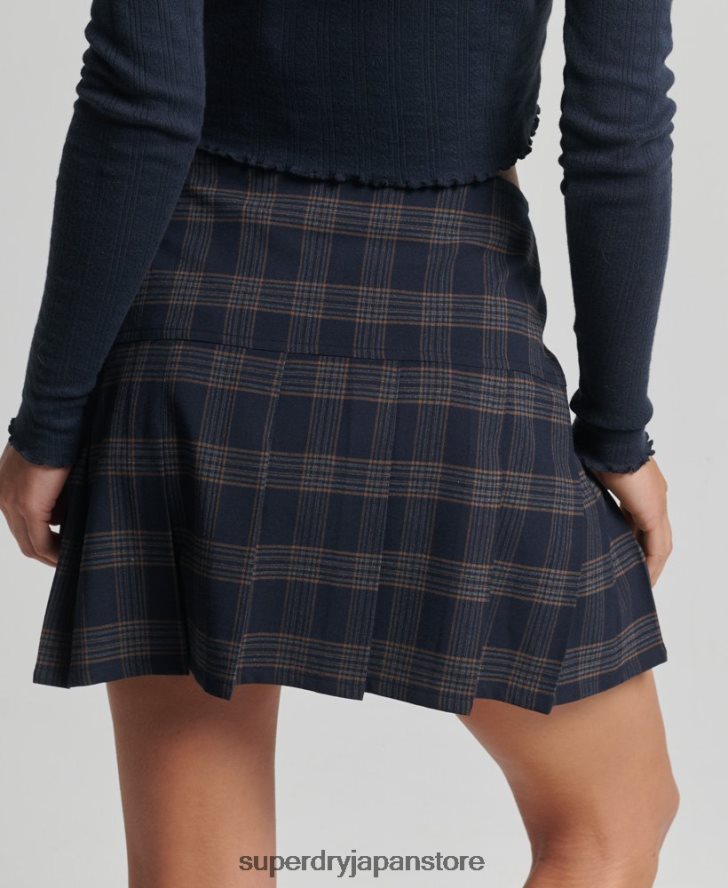 ヴィンテージツイードプリーツミニスカート 女性 Superdry 衣類 海軍 2J62PZ4157