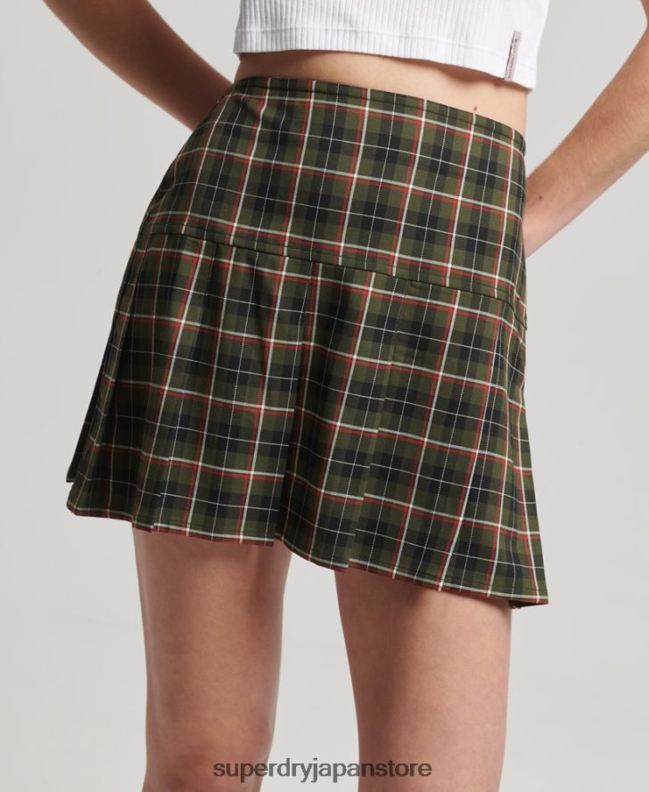 ヴィンテージツイードプリーツミニスカート 女性 Superdry 衣類 カーキ 2J62PZ4160