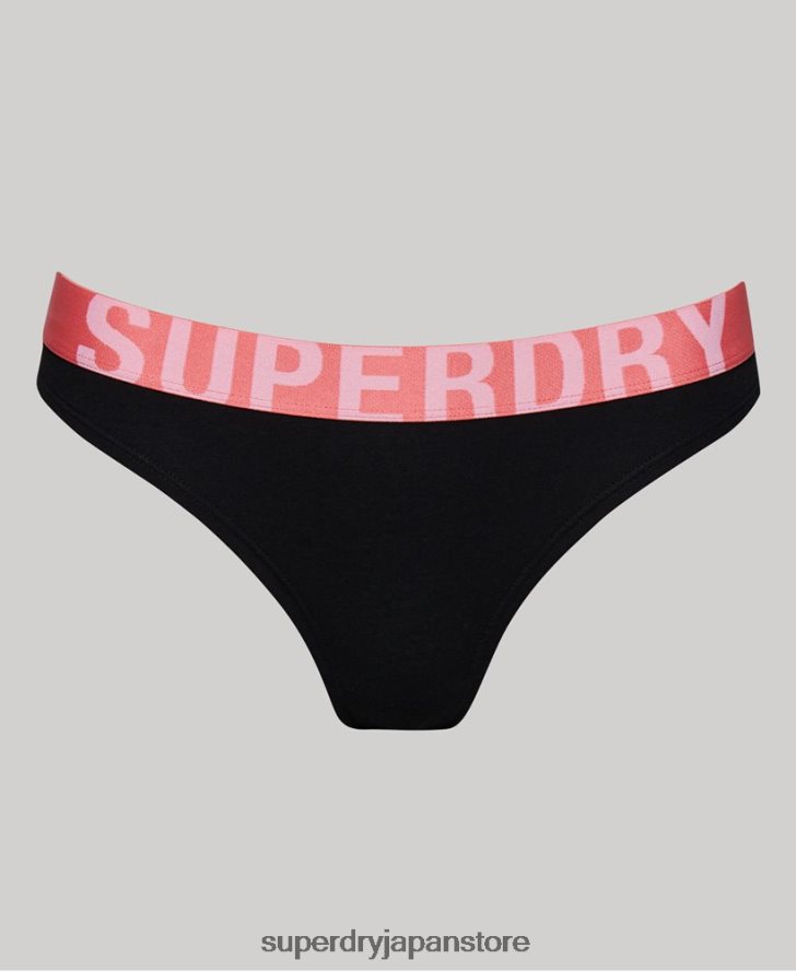 オーガニックコットン ラージロゴ ビキニブリーフ 女性 Superdry 衣類 黒 2J62PZ4220