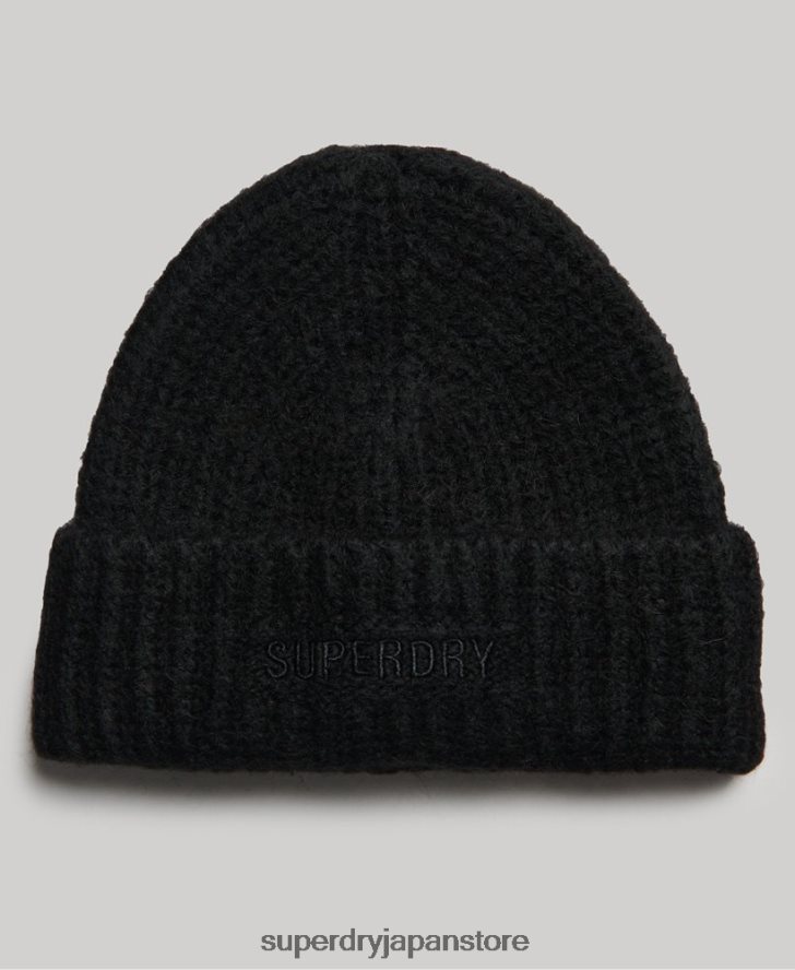 エッセンシャルリブビーニー 女性 Superdry アクセサリー 黒 2J62PZ4235