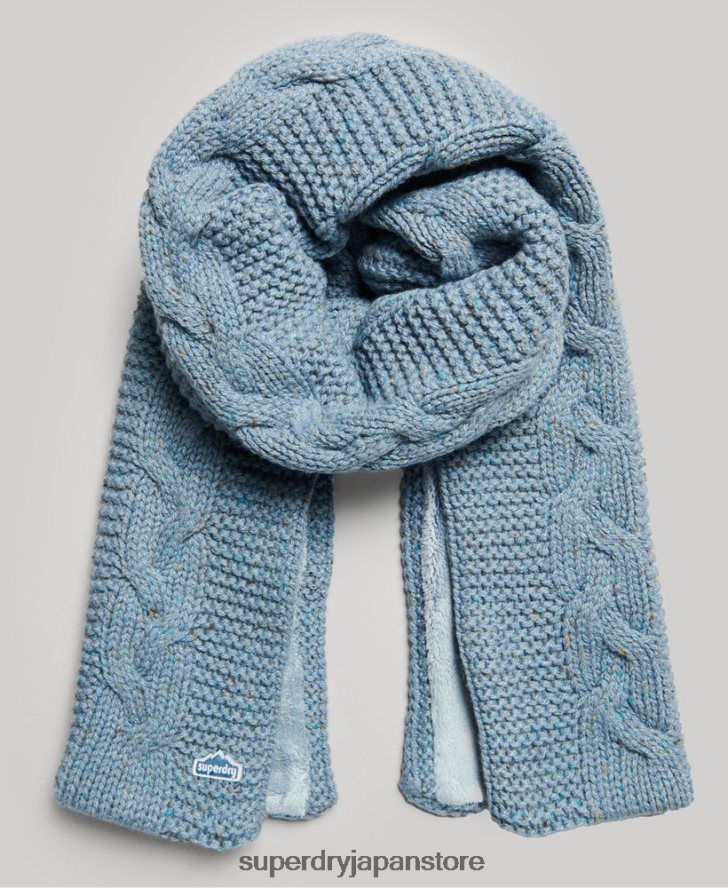 ケーブルニットスカーフ 女性 Superdry アクセサリー ライトブルー 2J62PZ4253
