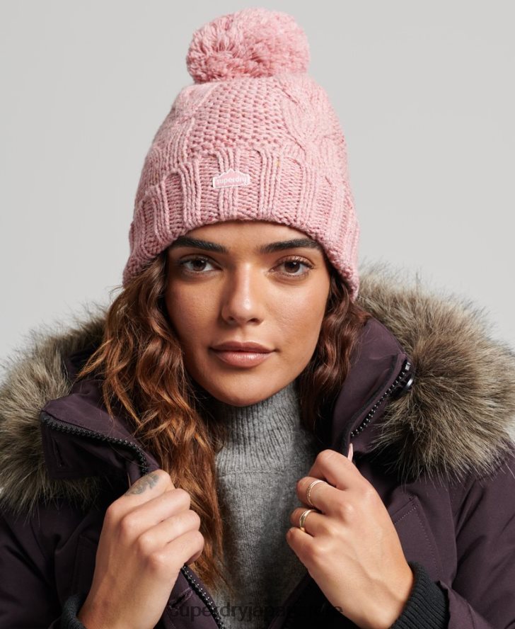 ケーブルニットボブルビーニー 女性 Superdry アクセサリー ピンク 2J62PZ4258