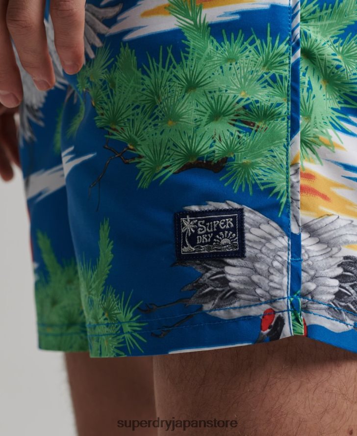 ヴィンテージハワイアンリサイクルスイムショーツ 男性 Superdry 衣類 青 2J62PZ425