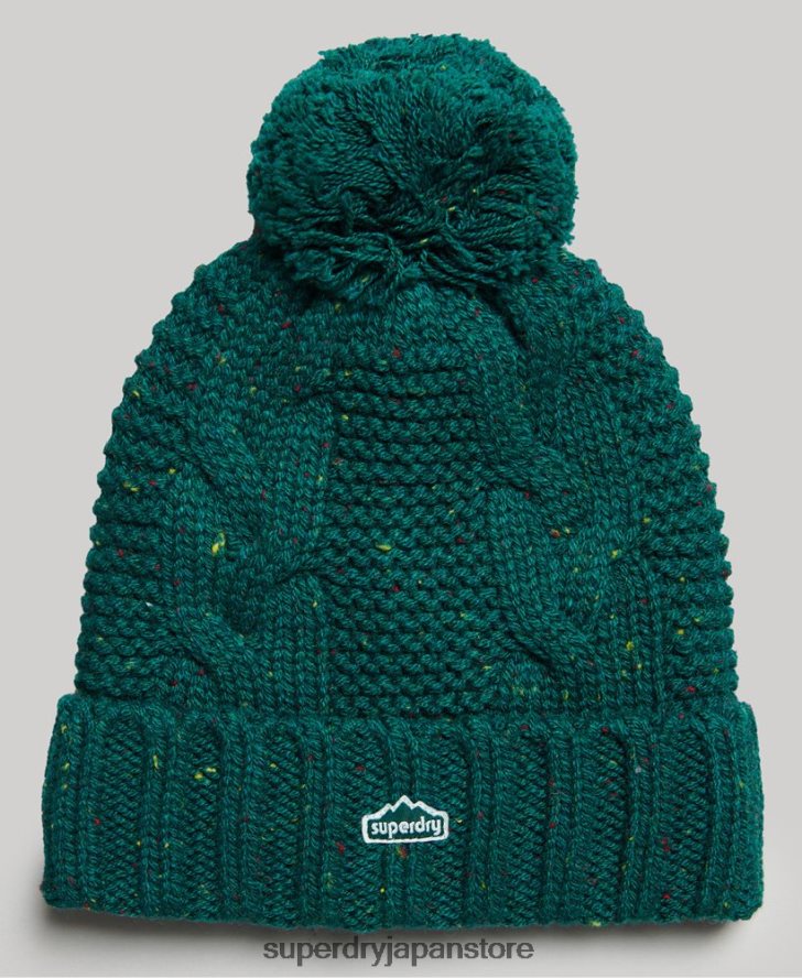 ケーブルニットボブルビーニー 女性 Superdry アクセサリー 緑 2J62PZ4260