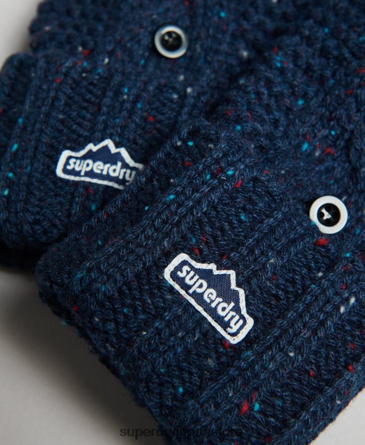 ケーブルニット手袋 女性 Superdry アクセサリー 海軍 2J62PZ4263