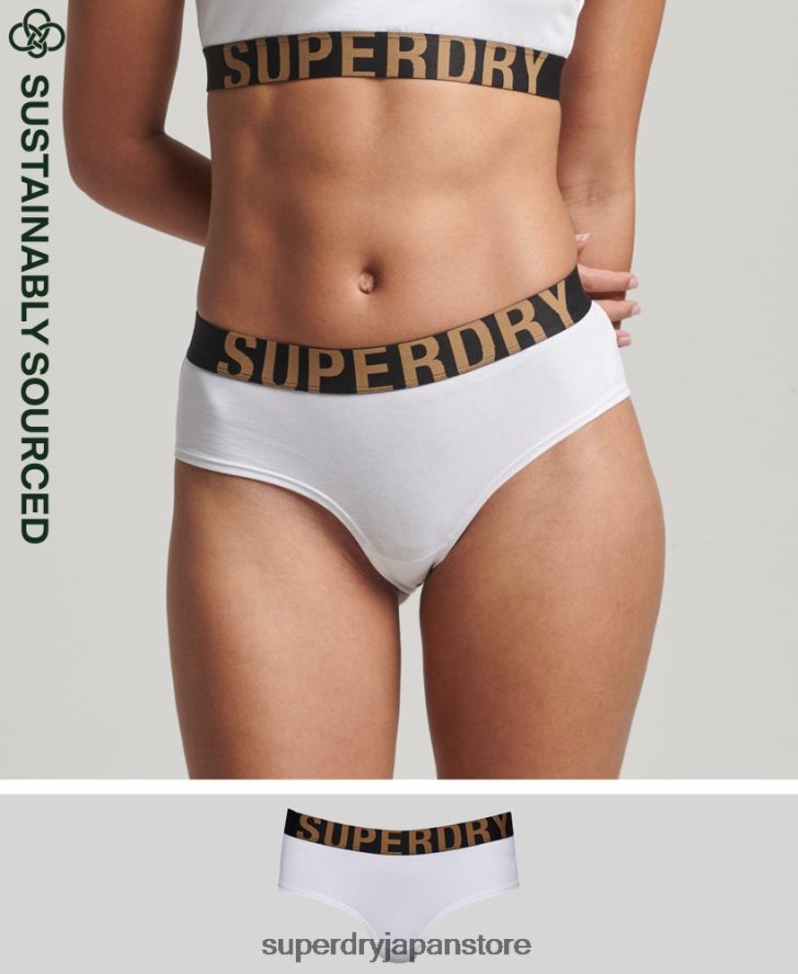 オーガニックコットン ラージロゴ ヒップスターブリーフ 女性 Superdry 衣類 白 2J62PZ4276