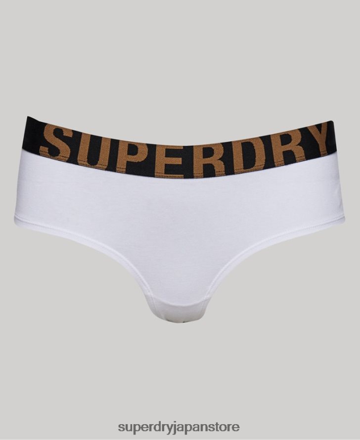 オーガニックコットン ラージロゴ ヒップスターブリーフ 女性 Superdry 衣類 白 2J62PZ4276
