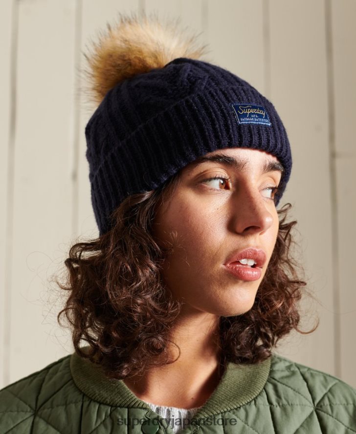 ケーブルラックスビーニー 女性 Superdry アクセサリー 海軍 2J62PZ4284
