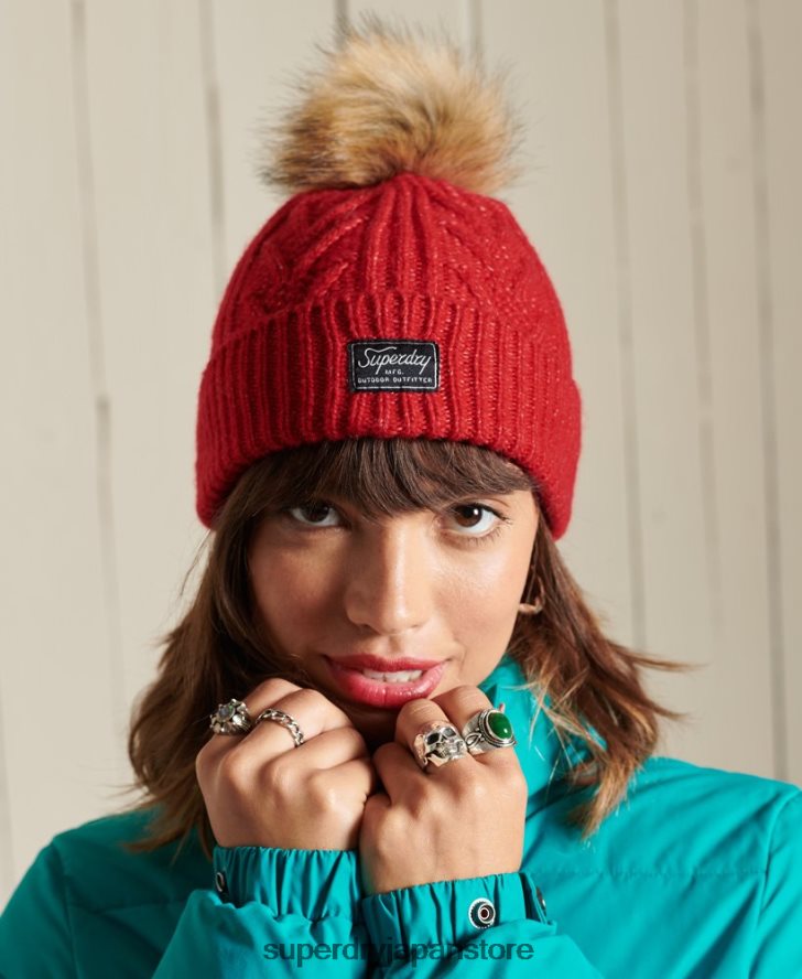 ケーブルラックスビーニー 女性 Superdry アクセサリー 赤 2J62PZ4294