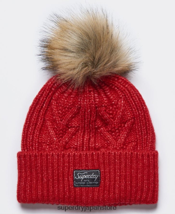 ケーブルラックスビーニー 女性 Superdry アクセサリー 赤 2J62PZ4294