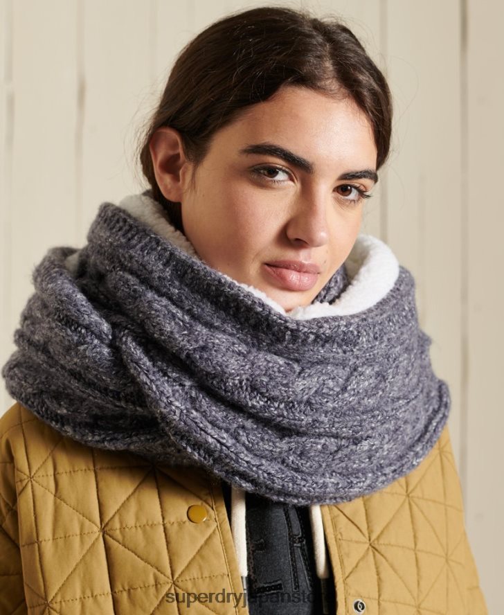 ツイードケーブルスヌード 女性 Superdry アクセサリー 海軍 2J62PZ4302