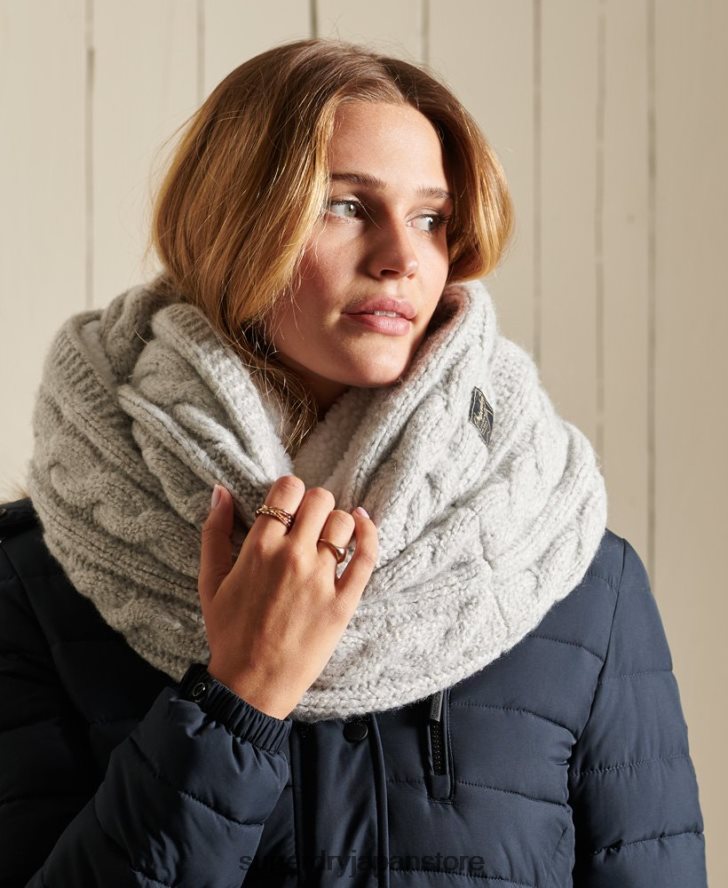 ツイードケーブルスヌード 女性 Superdry アクセサリー ライトグレー 2J62PZ4307