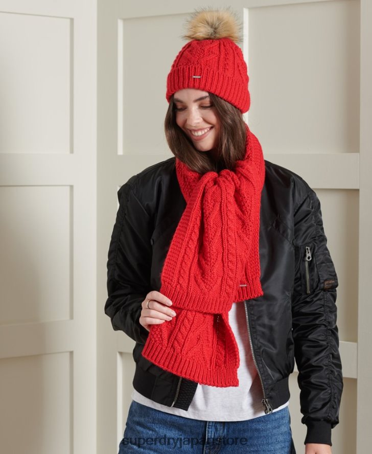 ランナーケーブルスカーフ 女性 Superdry アクセサリー 赤 2J62PZ4323