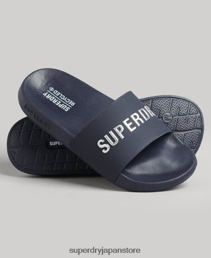 コードロゴプールスライダー 女性 Superdry 靴 海軍 2J62PZ4392