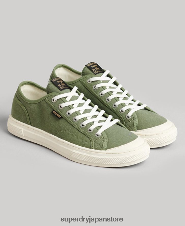 ヴィンテージ ヴィーガン フェイク ヴァルク ロートップ スニーカー 女性 Superdry 靴 緑 2J62PZ4423