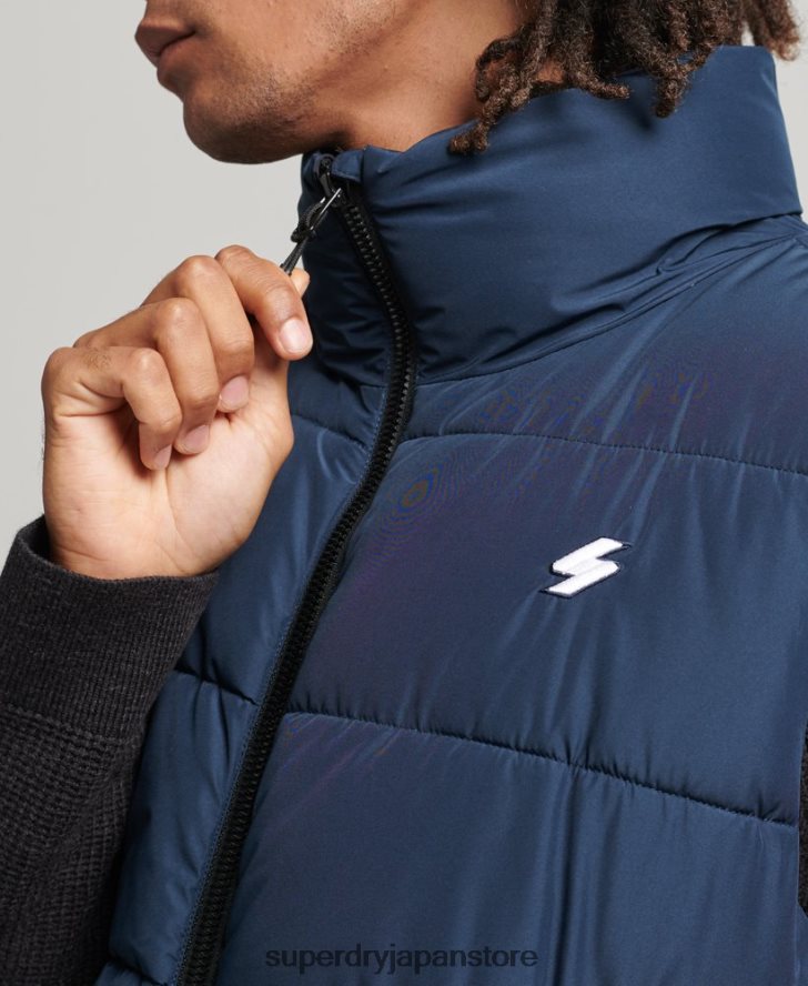 フードなしスポーツパファージレ 男性 Superdry 衣類 海軍 2J62PZ4446
