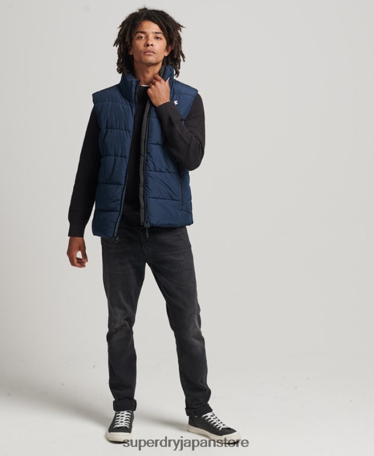 フードなしスポーツパファージレ 男性 Superdry 衣類 海軍 2J62PZ4446