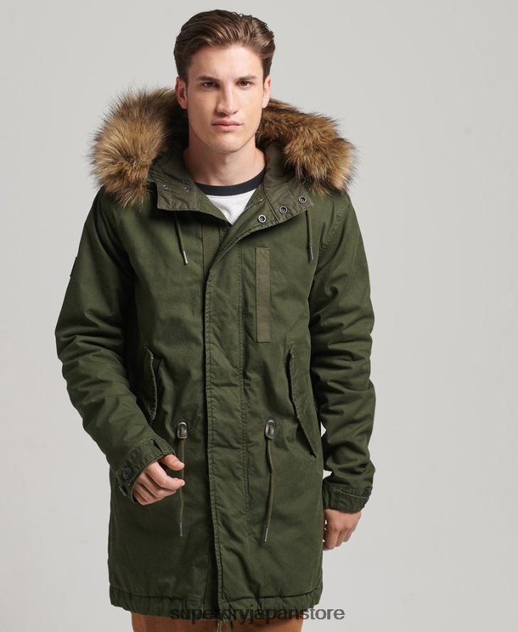 ミリタリーフェイクファーパーカージャケット 男性 Superdry 衣類 緑 2J62PZ4457