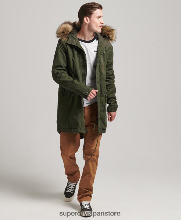 ミリタリーフェイクファーパーカージャケット 男性 Superdry 衣類 緑 2J62PZ4457