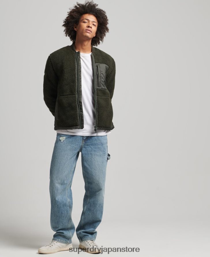 シェルパ ジップスルー ジャケット 男性 Superdry 衣類 緑 2J62PZ4458