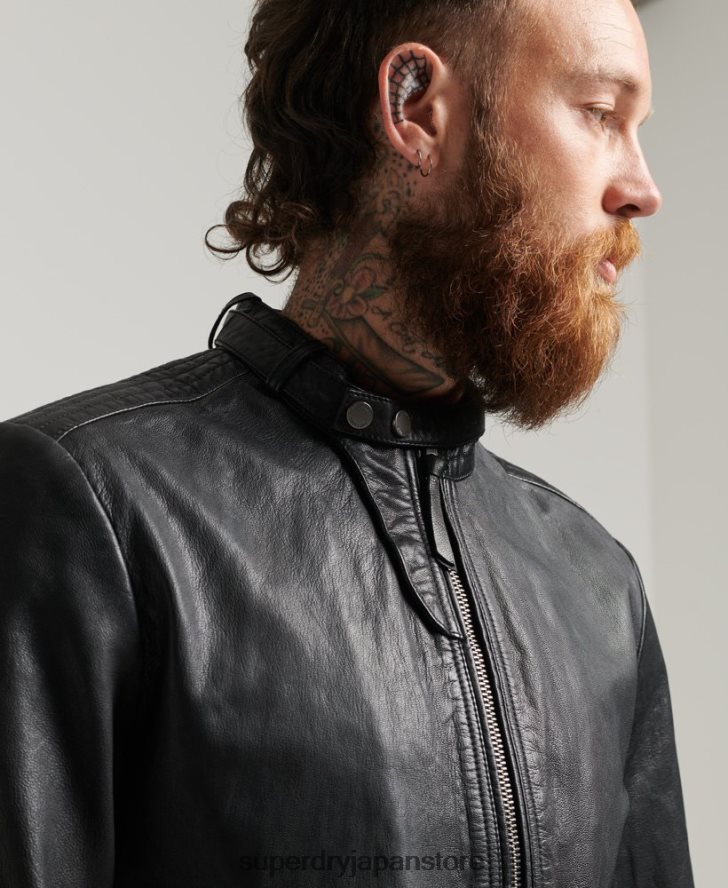 レザーボンバージャケット 男性 Superdry 衣類 黒 2J62PZ4461