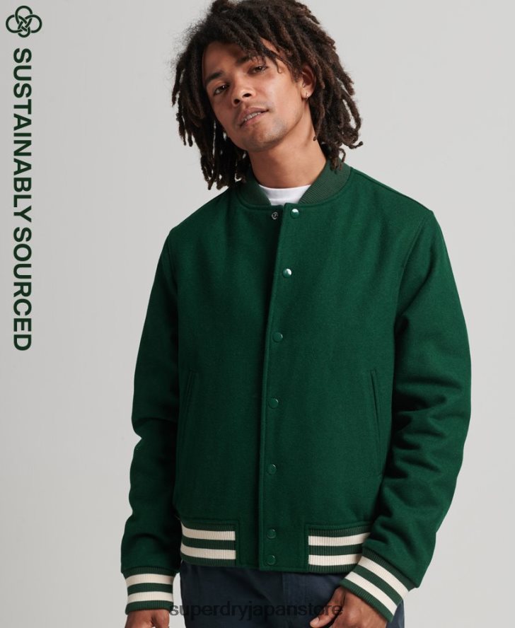 カレッジバーシティボンバージャケット 男性 Superdry 衣類 緑 2J62PZ4477