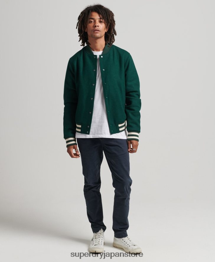 カレッジバーシティボンバージャケット 男性 Superdry 衣類 緑 2J62PZ4477