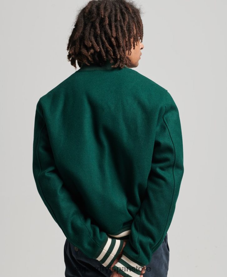 カレッジバーシティボンバージャケット 男性 Superdry 衣類 緑 2J62PZ4477