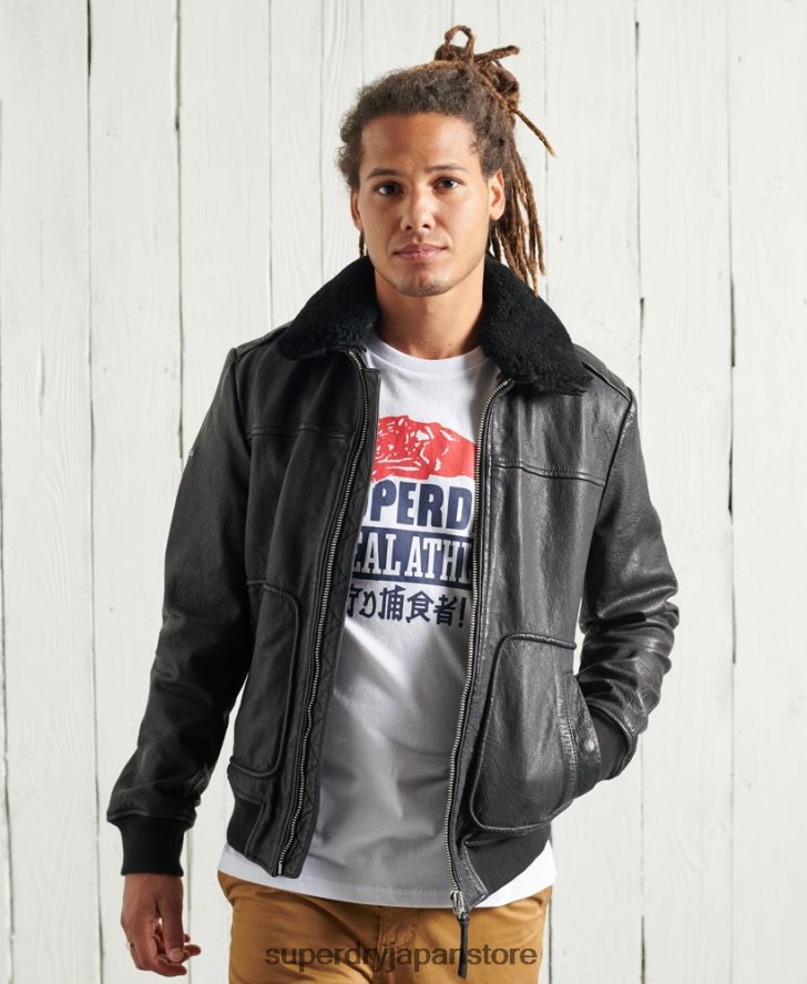 アビエイター フライト レザー ジャケット 男性 Superdry 衣類 黒 2J62PZ4488
